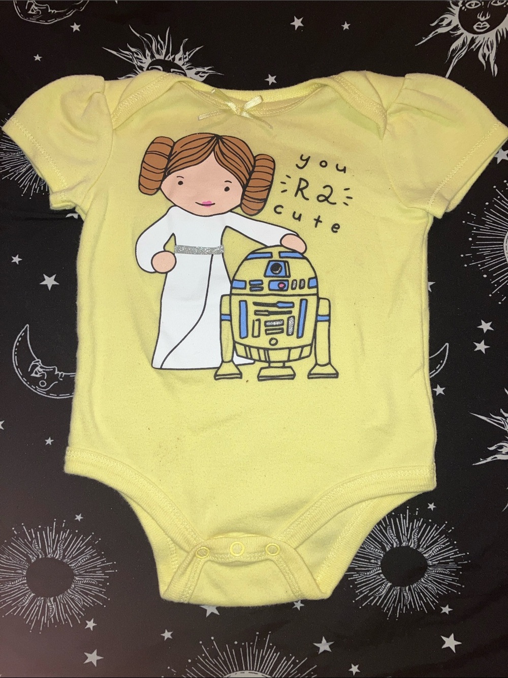 3/$15 Star Wars Yellow Baby Bodysuit with Princess & Droid Graphic
